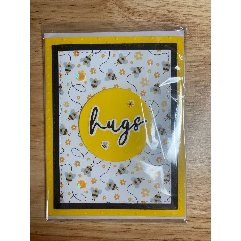 Bee & Flowers Sympathy Hugs Greeting Card Handmade A2 Card Blank Card